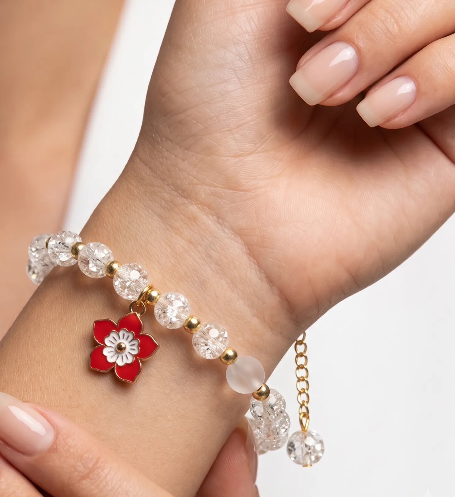 Clear Red Flower Charm Bracelet 2