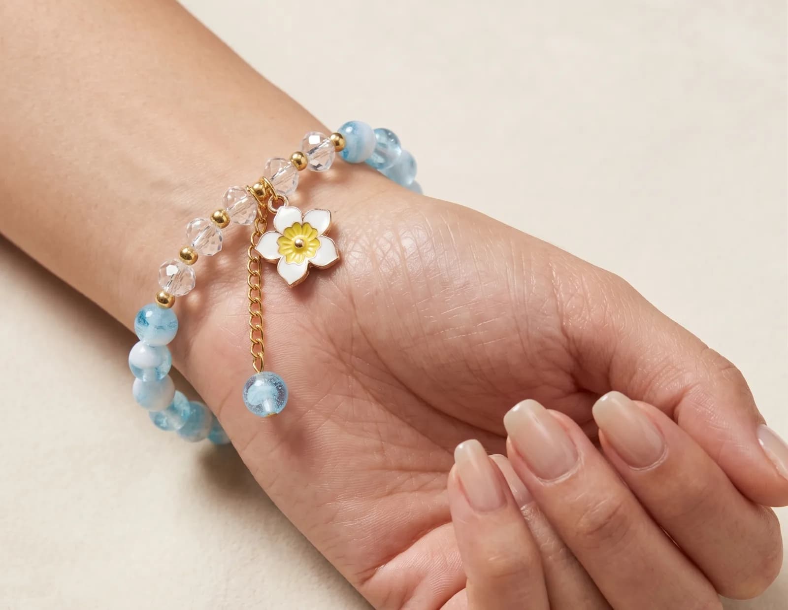 Blue White Flower Charm Bracelet 2