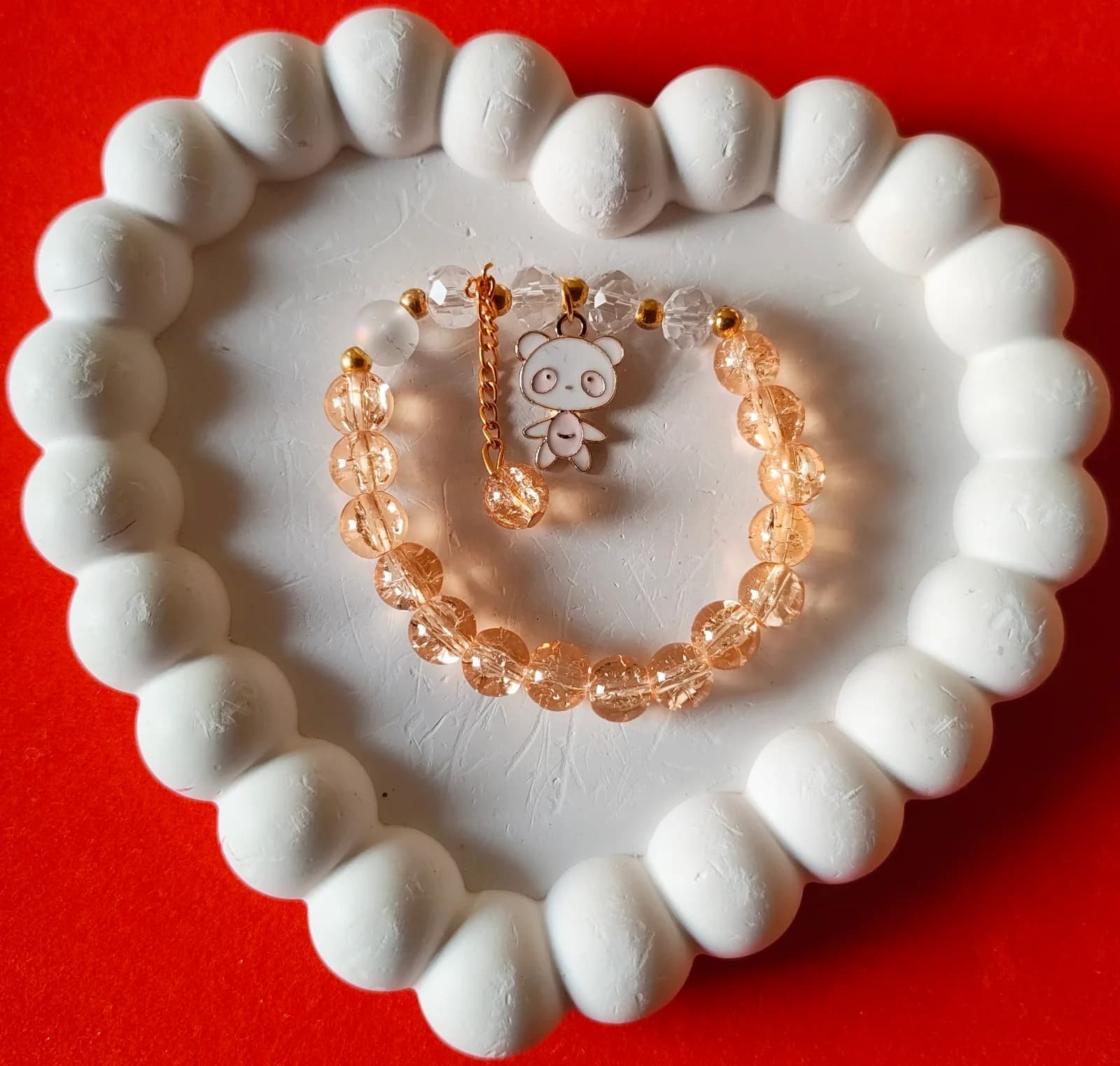 Peach Bear Charm Bracelet