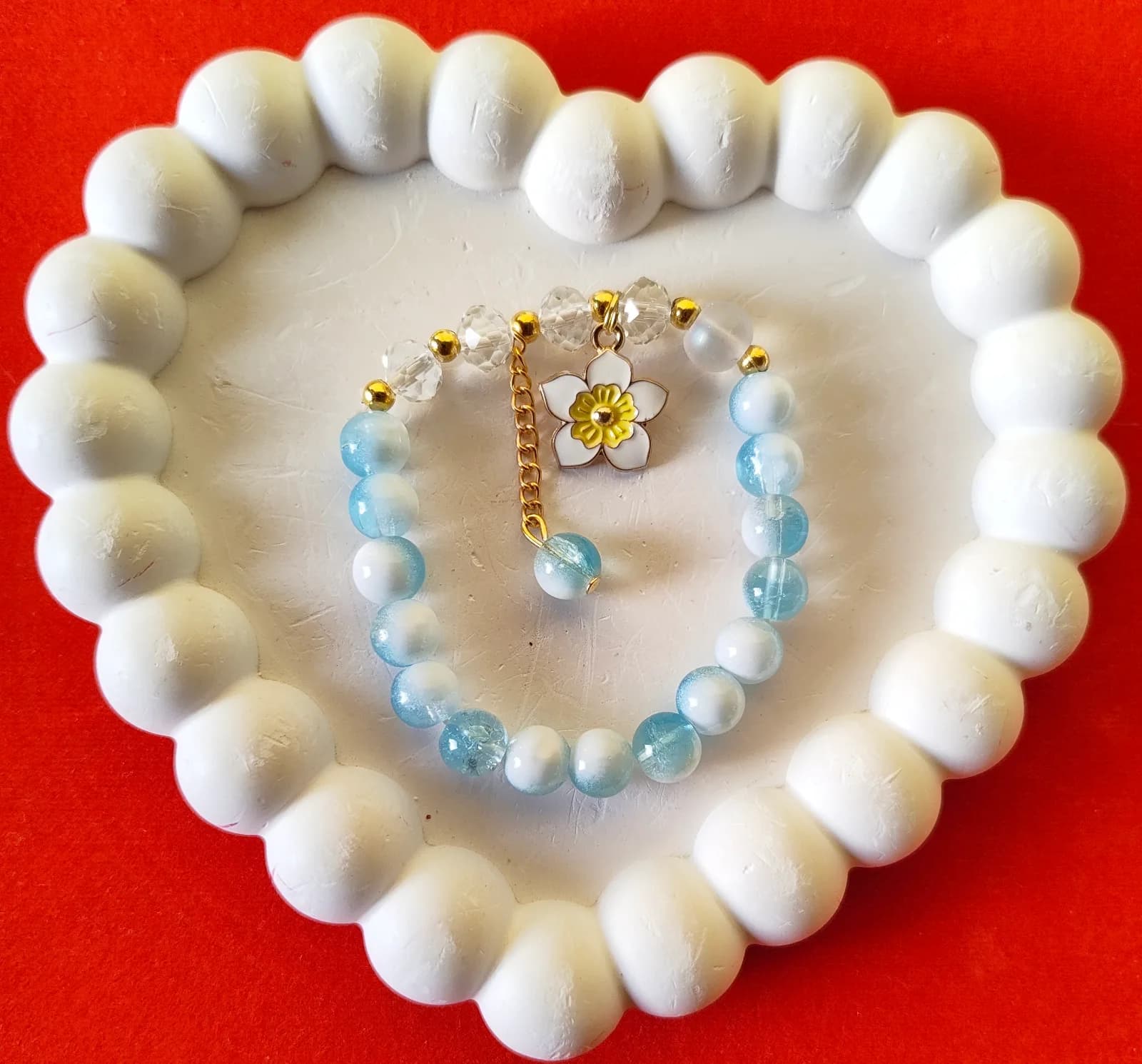 Blue Whites Flower Charm Bracelet