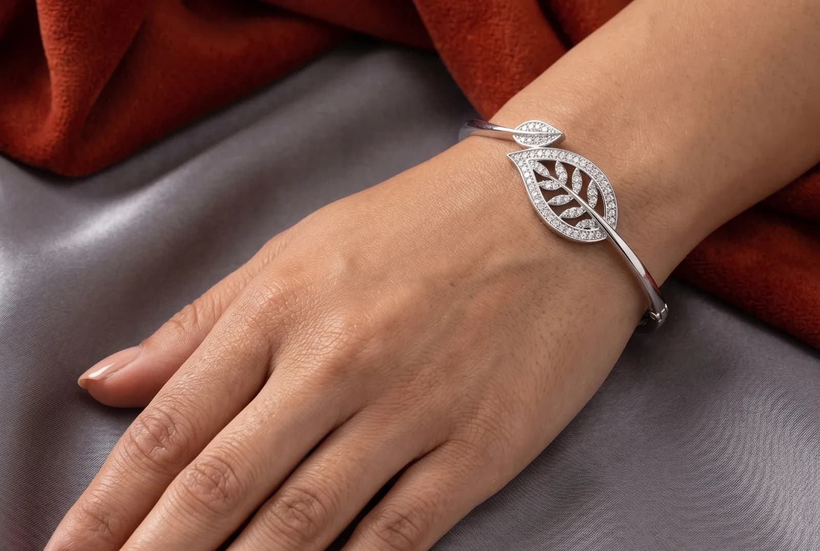 Silver Leaf Crystal Anti Tarnish Bracelets 3