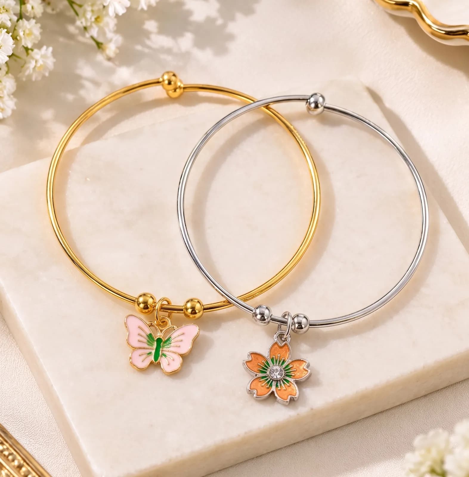 Butterfly And Blossom Bangle Bracelets 2