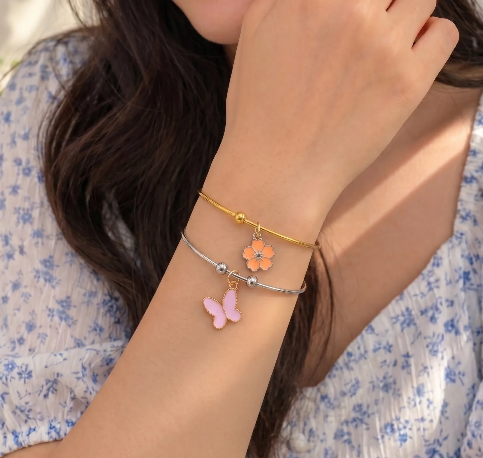 Butterfly And Blossom Bangle Bracelets 3