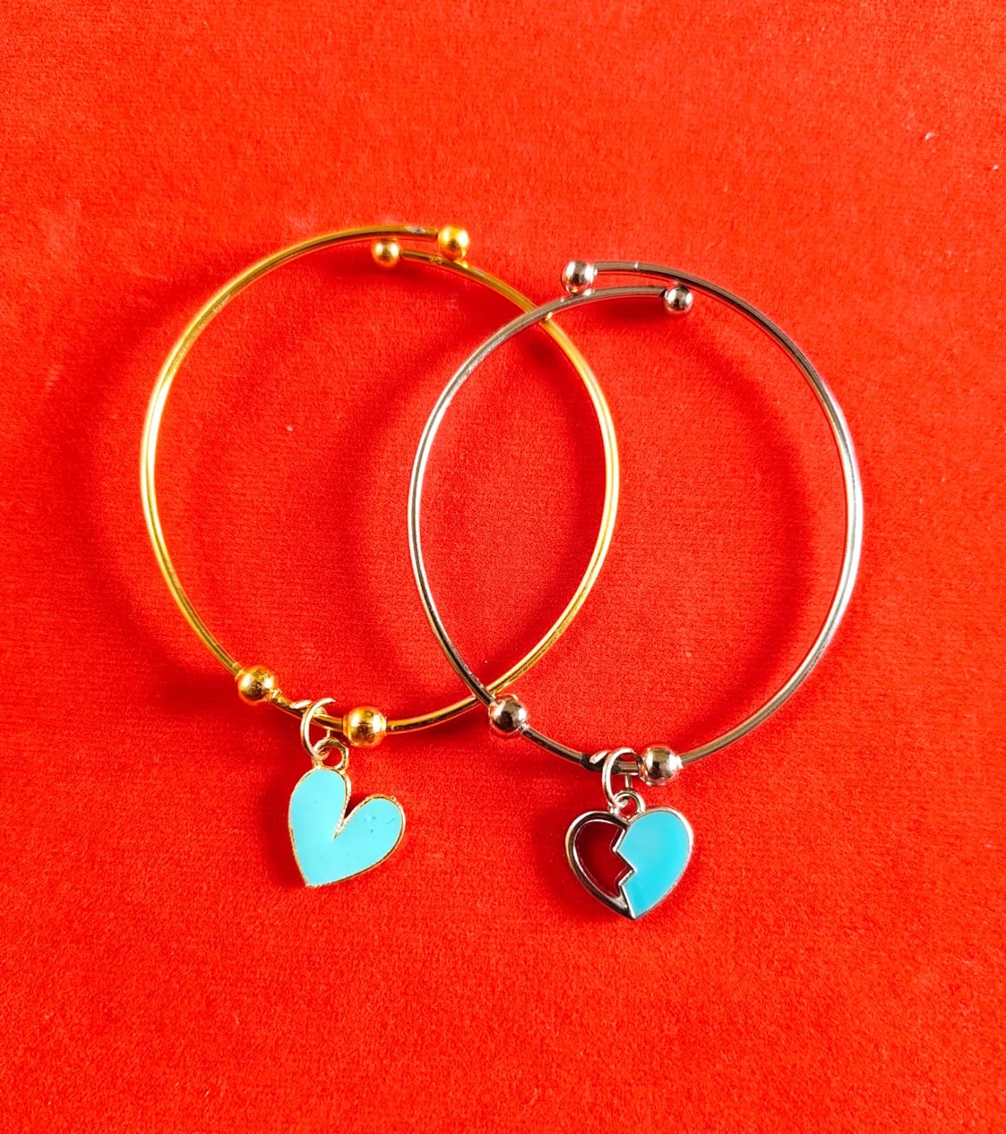 Blue Heart Charm Bangle Bracelets