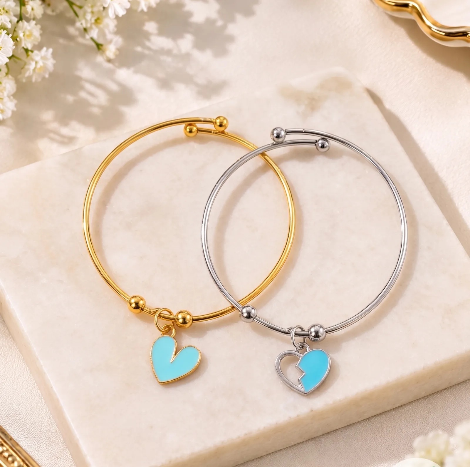 Blue Heart Charm Bangle Bracelets 2