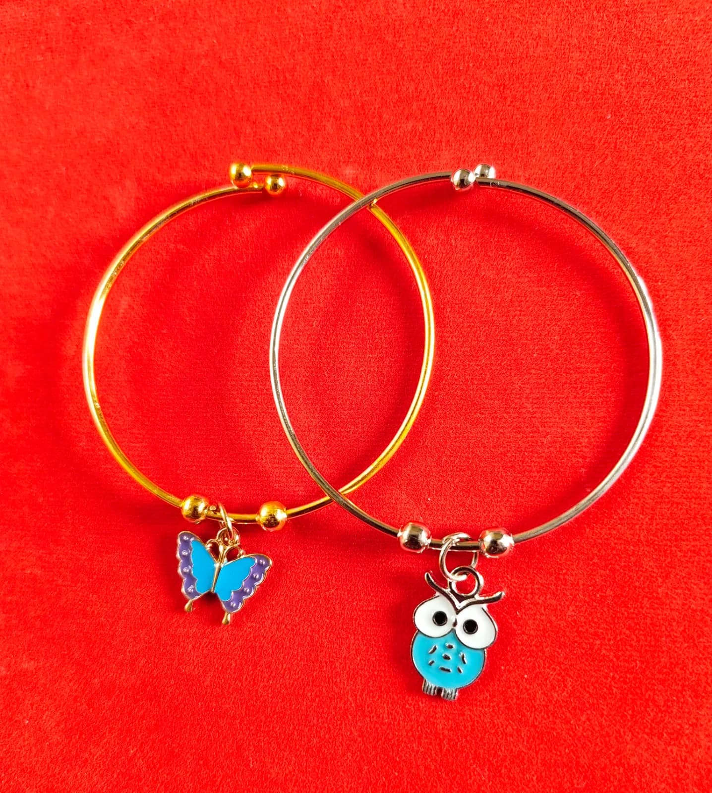 Blue Butterfly And Owl Charm Bangle