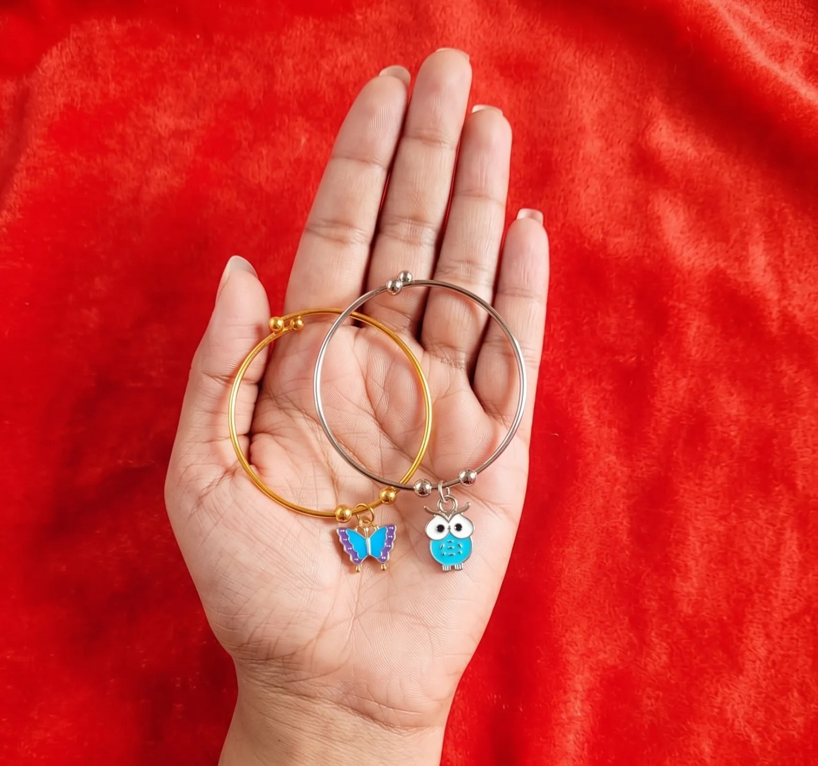 Blue Butterfly And Owl Charm Bangle 2