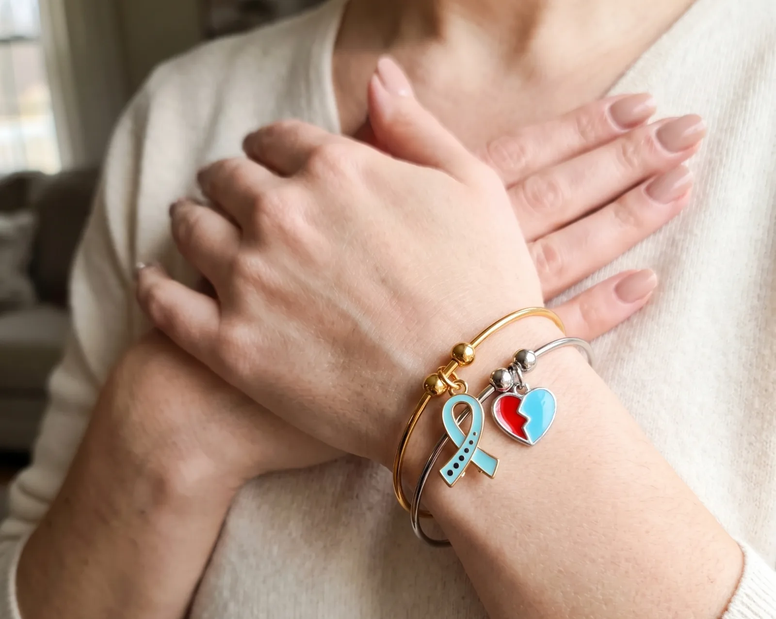 Dual Tone Awareness Ribbon Bangle Bracelets 2