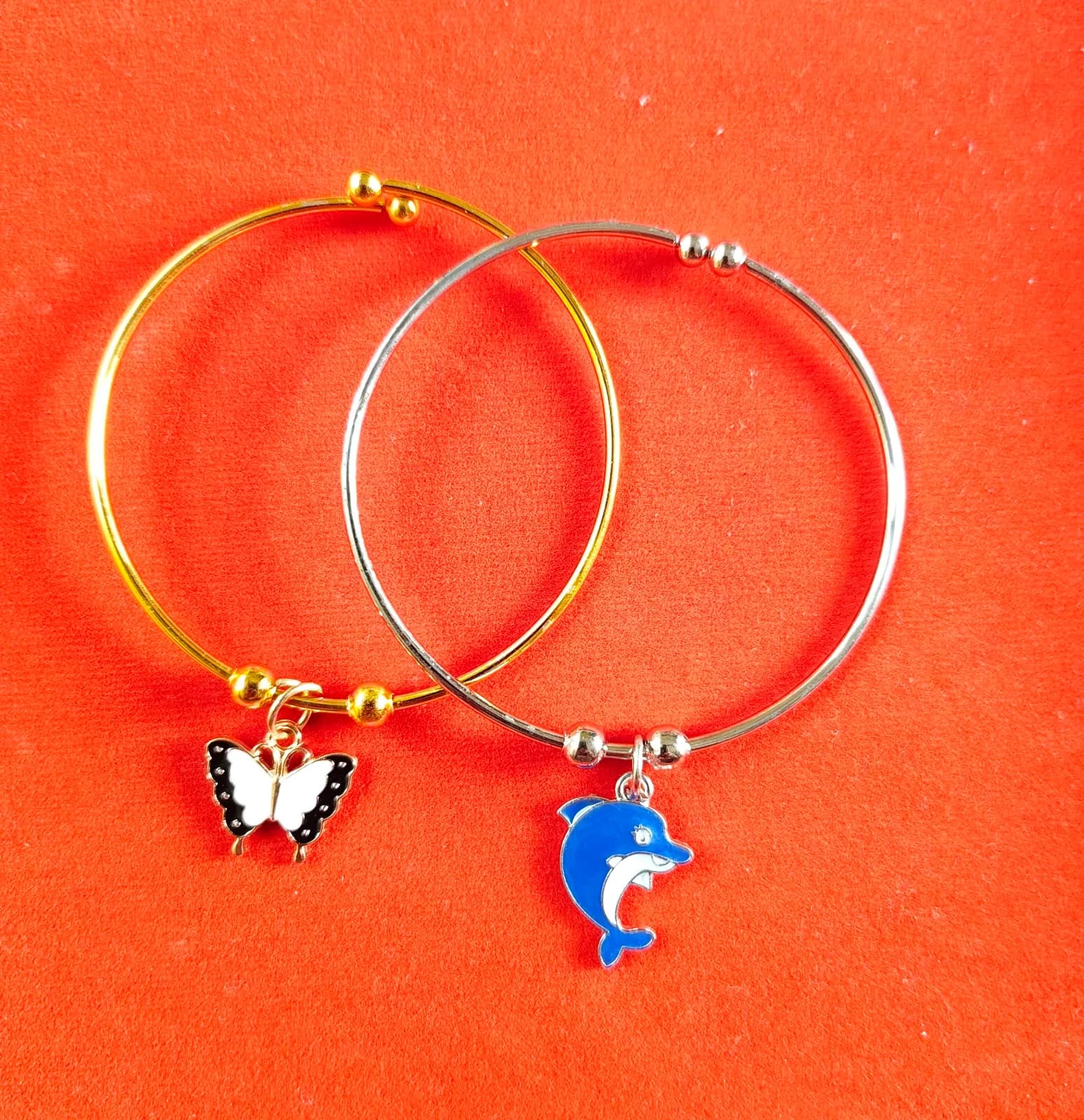 Dual Tone Butterfly Dolphin Bangle Bracelets