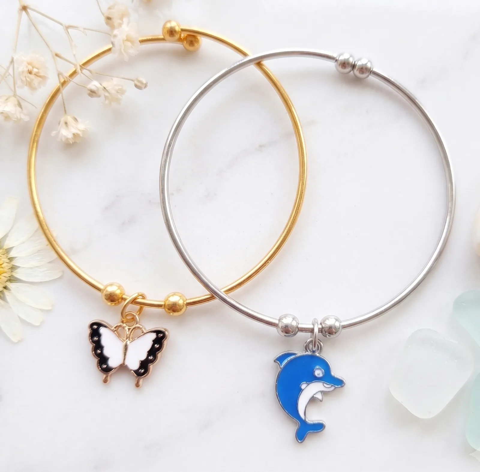 Dual Tone Butterfly Dolphin Bangle Bracelets 2