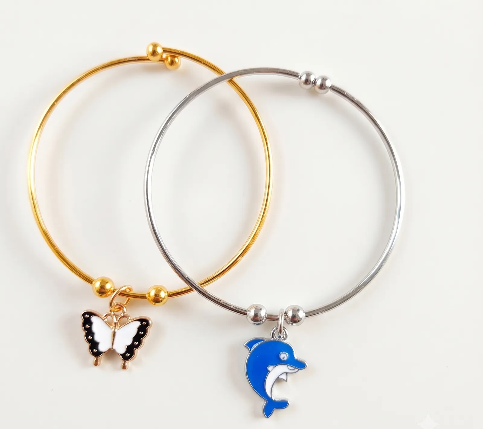 Dual Tone Butterfly Dolphin Bangle Bracelets 4
