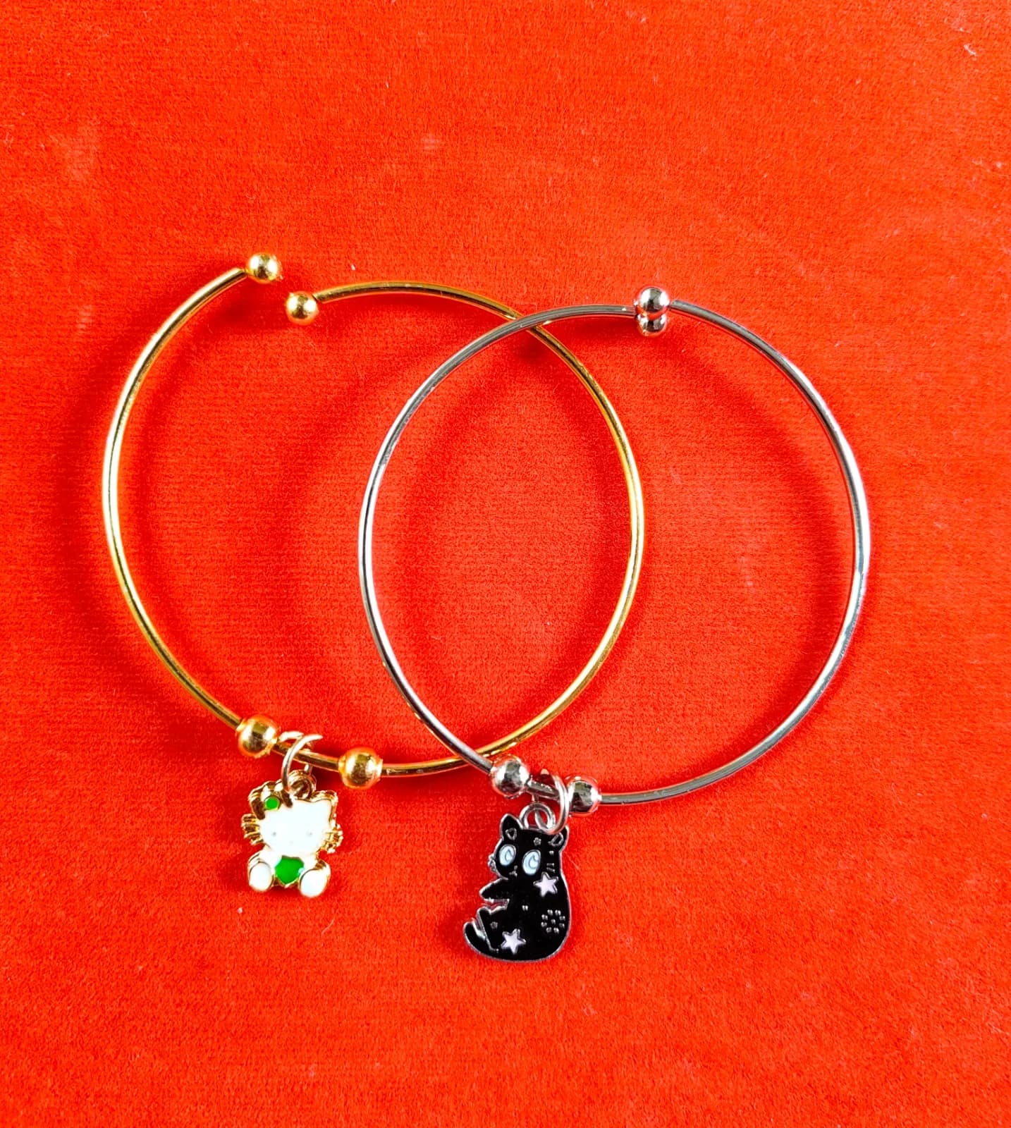 Dual Tone Kitty Cat Bangle Bracelets