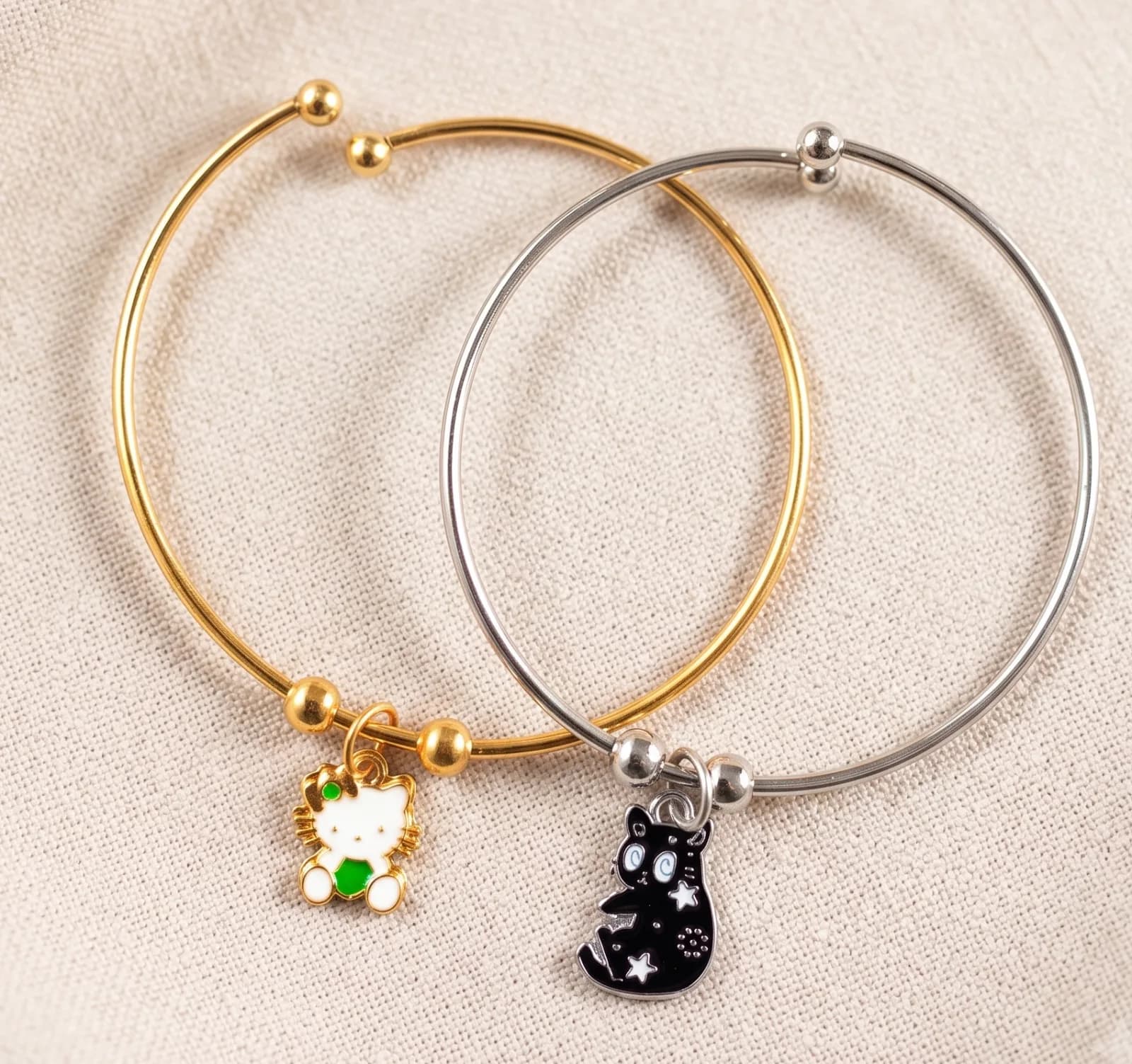 Dual Tone Kitty Cat Bangle Bracelets 3
