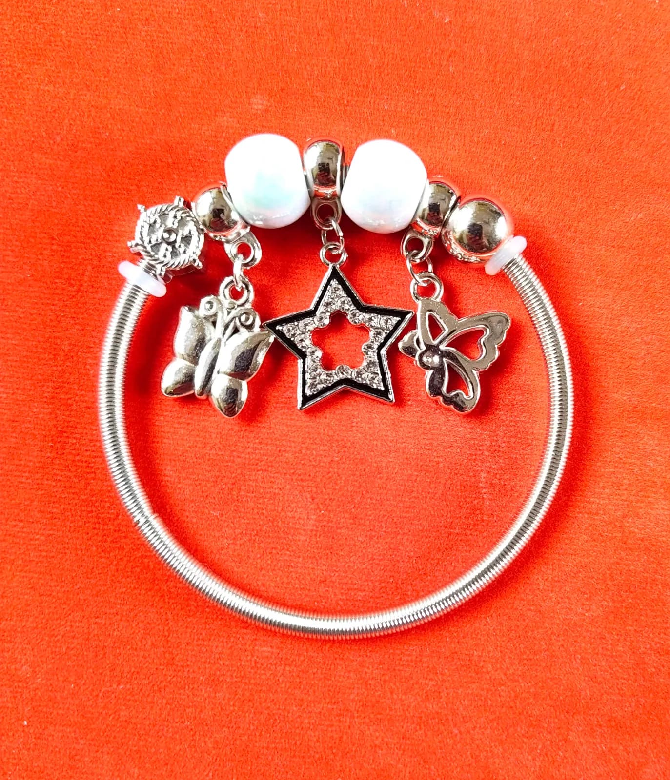 Silver Butterfly Star Charm Bangle Bracelets