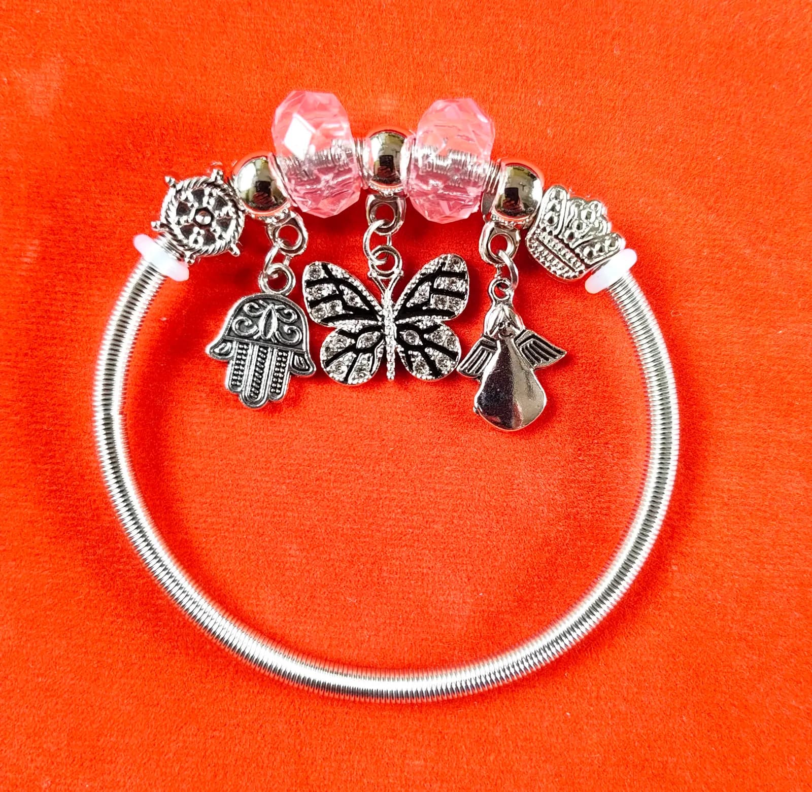 Silver Hamsa Butterfly Charm Bangle Bracelets