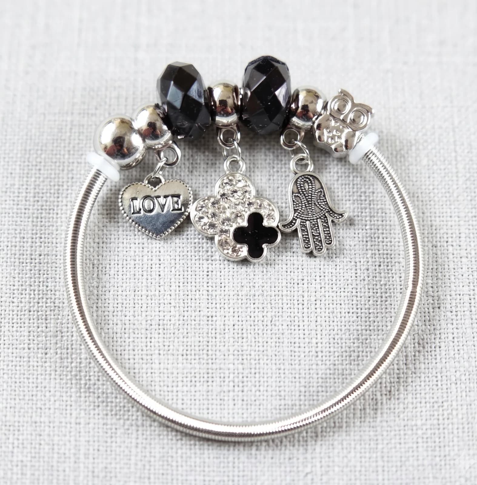 Silver Love Clover Hamsa Charm Bangle Bracelets 2