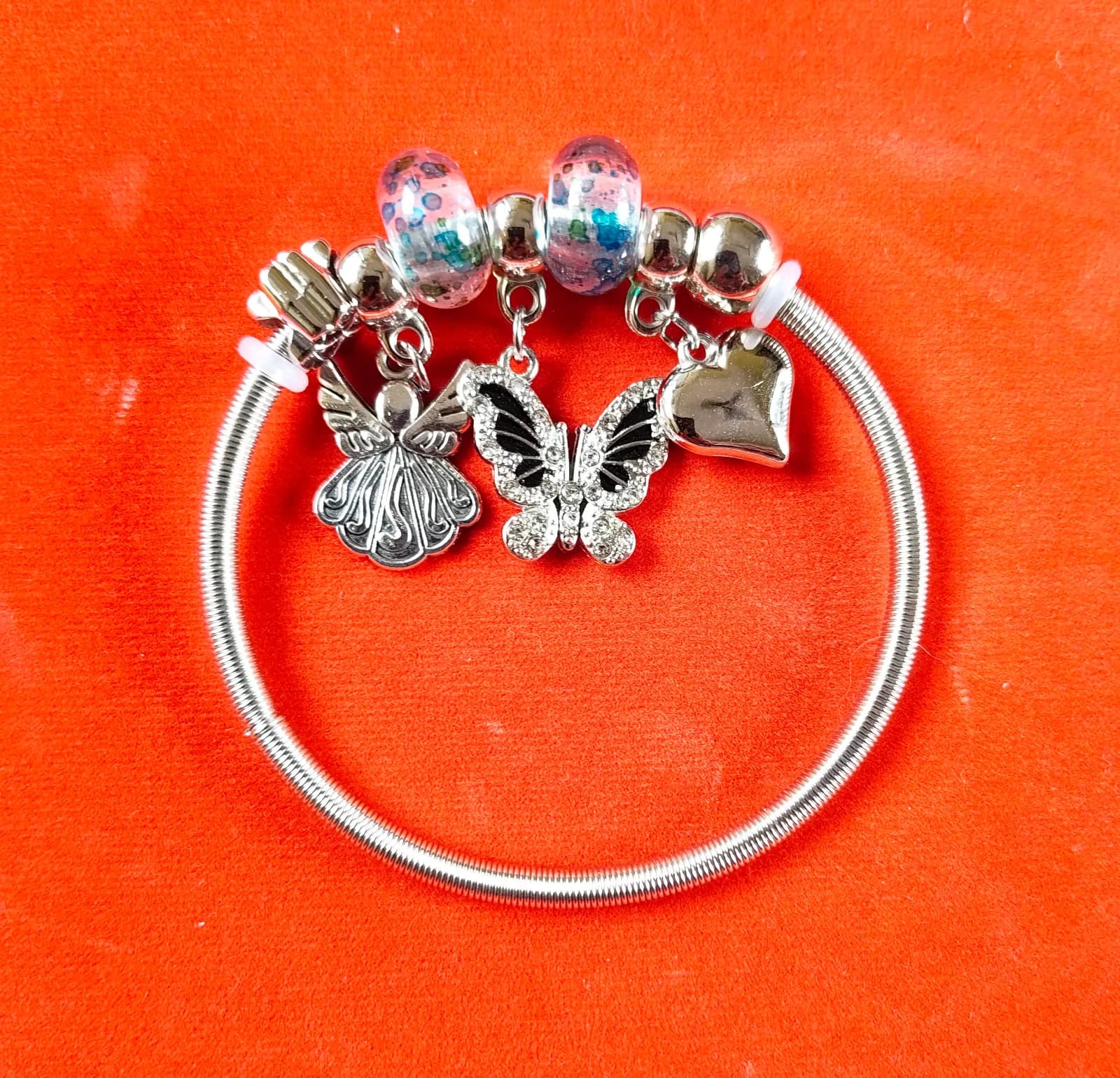 Silver Angel Butterfly Heart Charm Bangle Bracelets