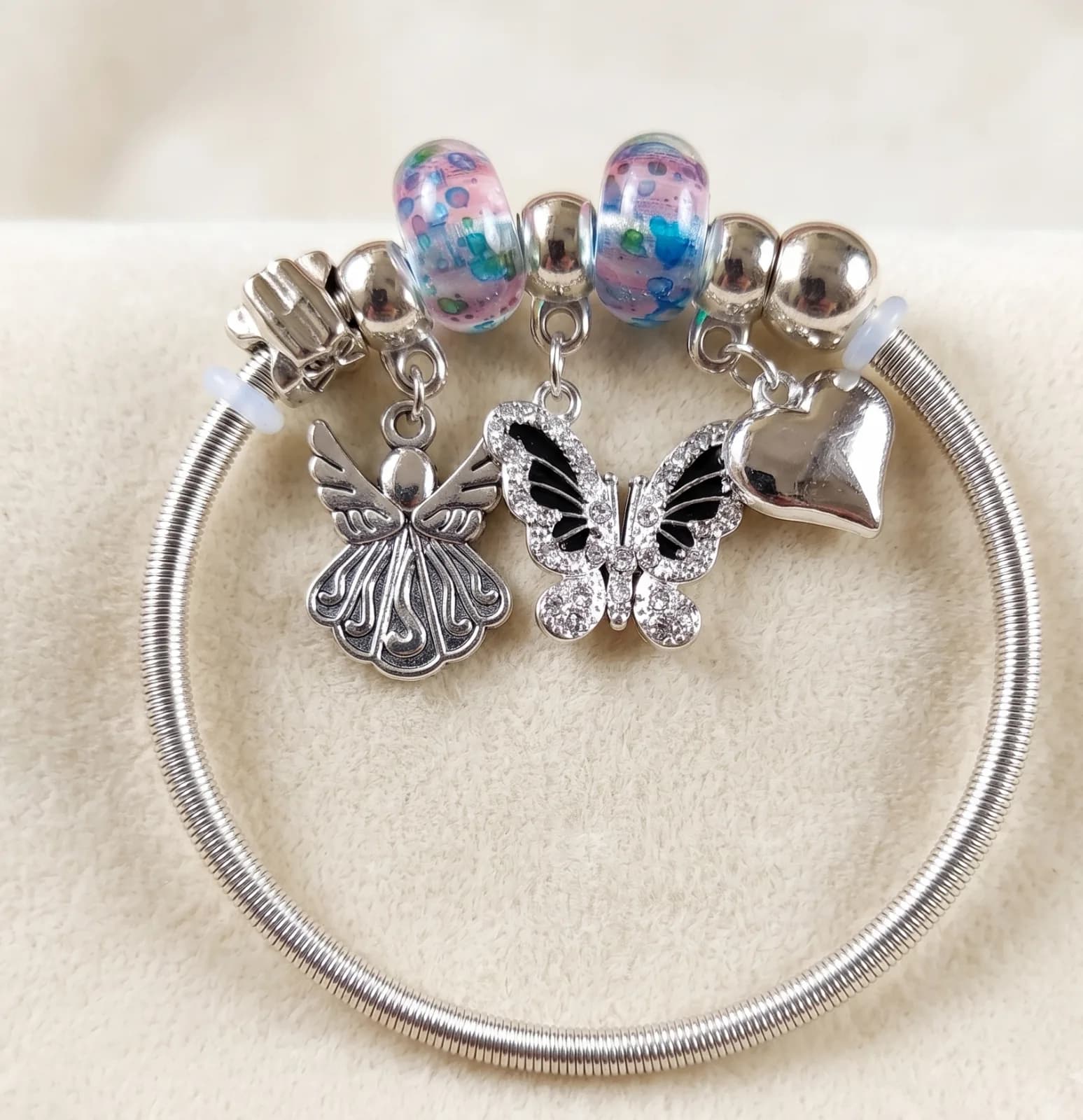 Silver Angel Butterfly Heart Charm Bangle Bracelets 2