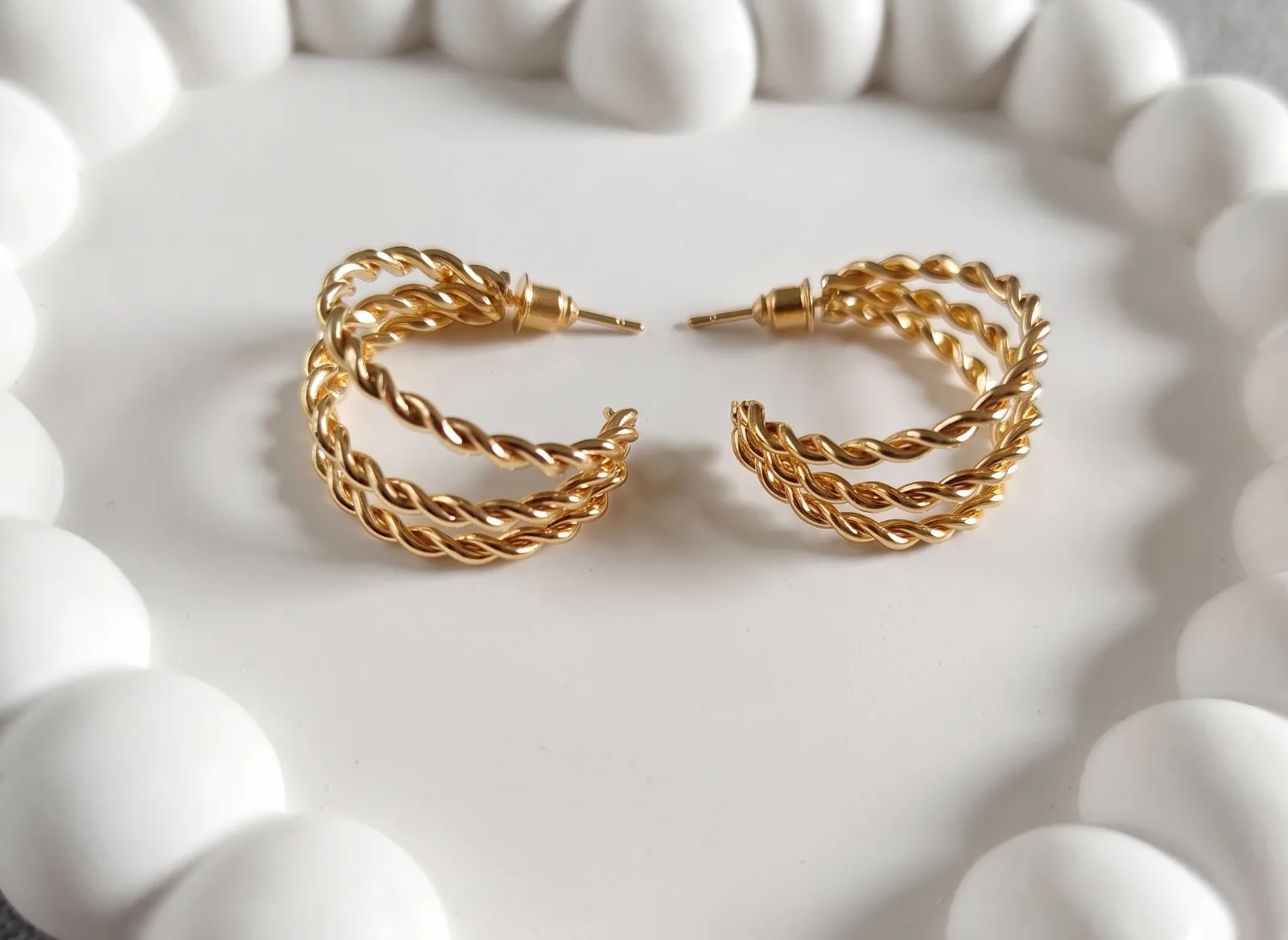 Gold Triple Twisted Hoop Earrings