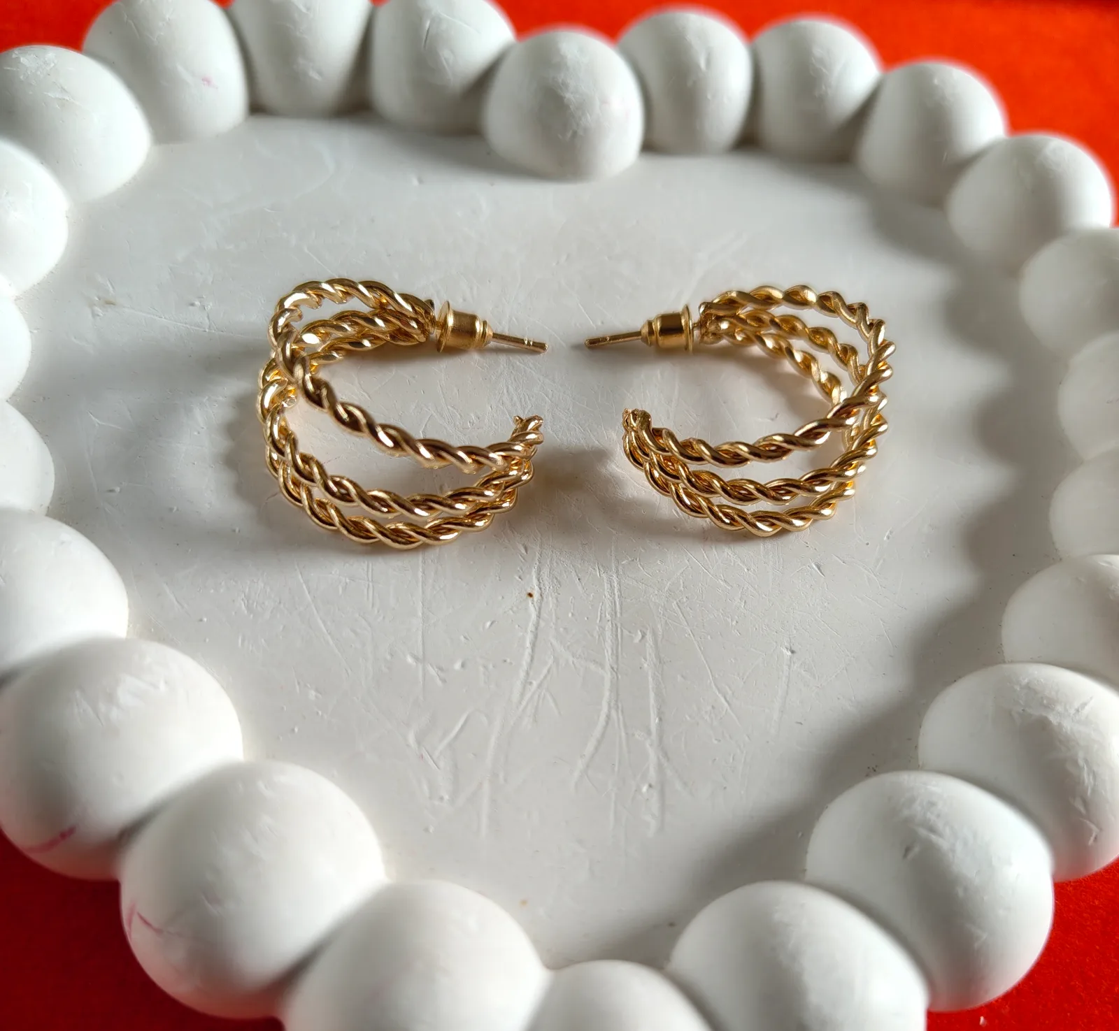 Gold Triple Twisted Hoop Earrings 2