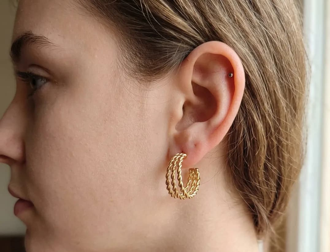 Gold Triple Twisted Hoop Earrings 3
