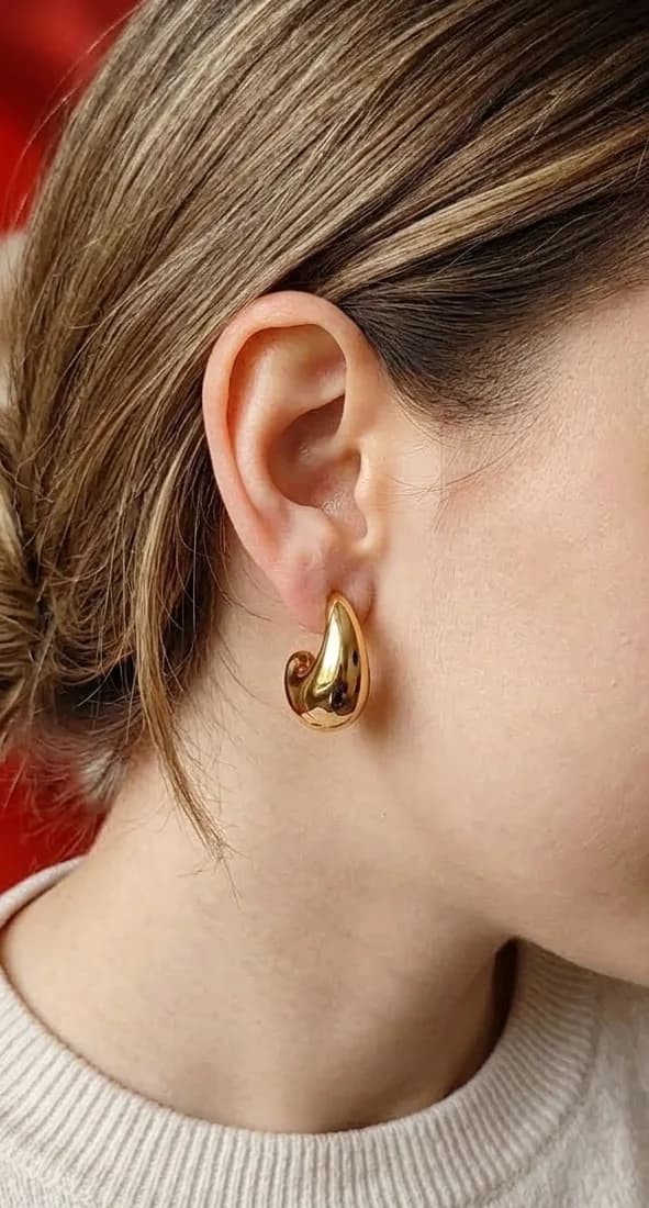 Gold Chunky Teardrop Hoop Earrings