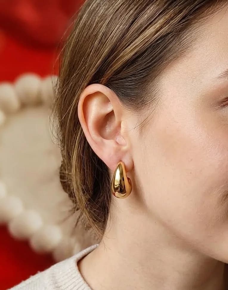 Gold Chunky Teardrop Hoop Earrings 2