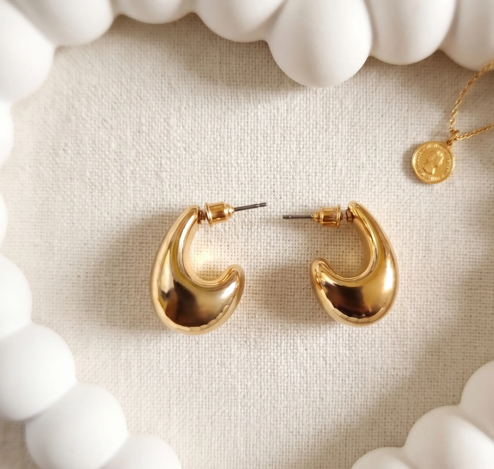 Gold Chunky Teardrop Hoop Earrings 4