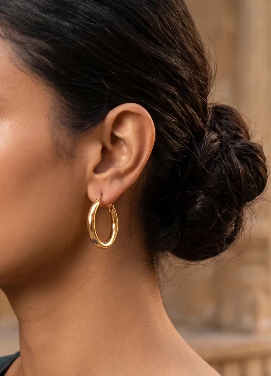 Classic Gold Thick Hoop Earrings 2