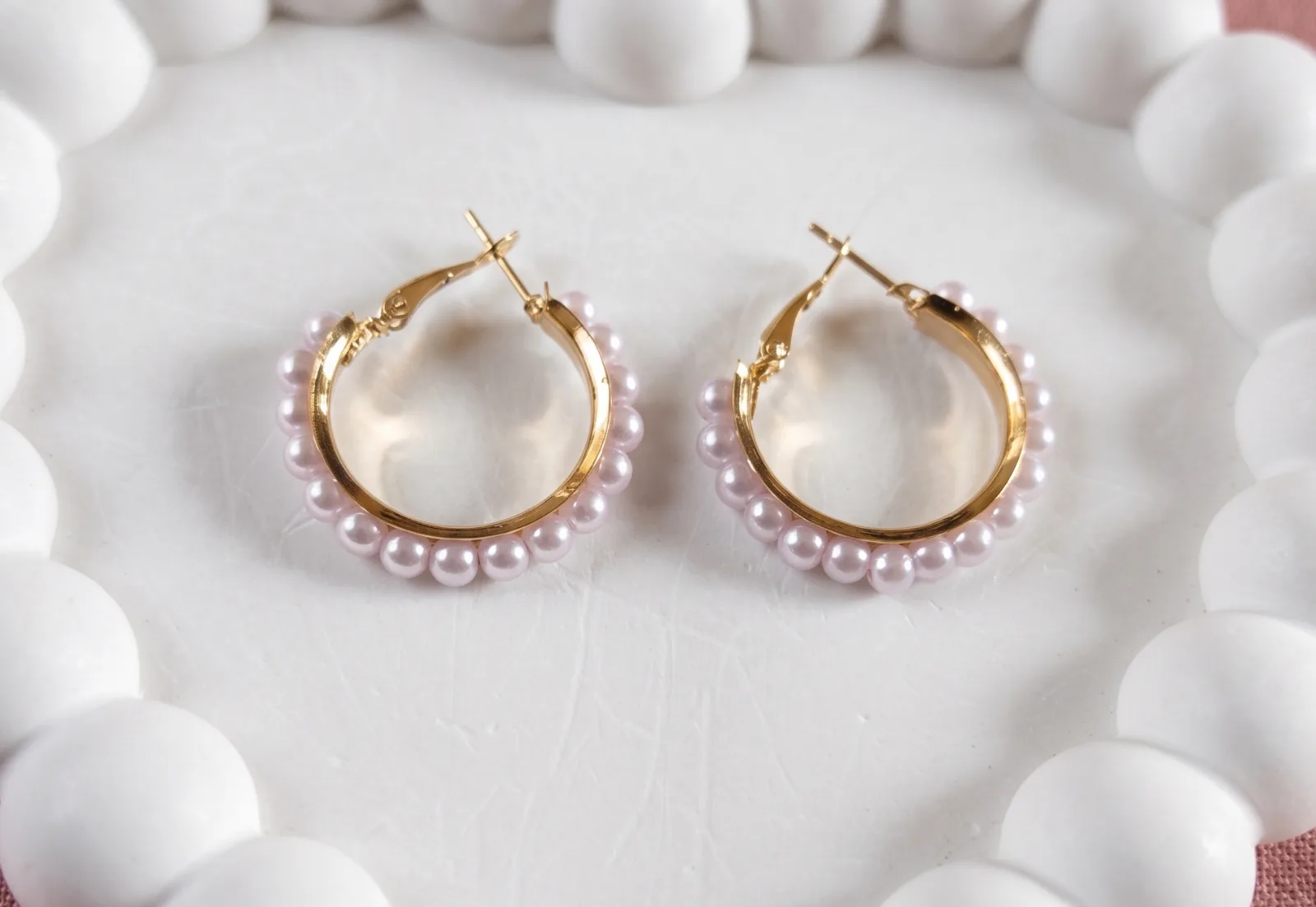 Gold Faux Pearl Embellished Hoop Earrings