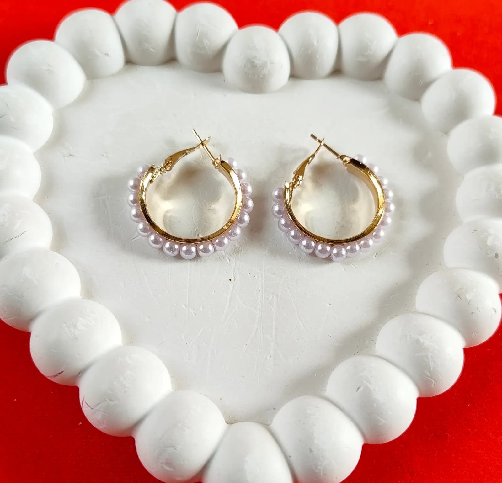 Gold Faux Pearl Embellished Hoop Earrings 2