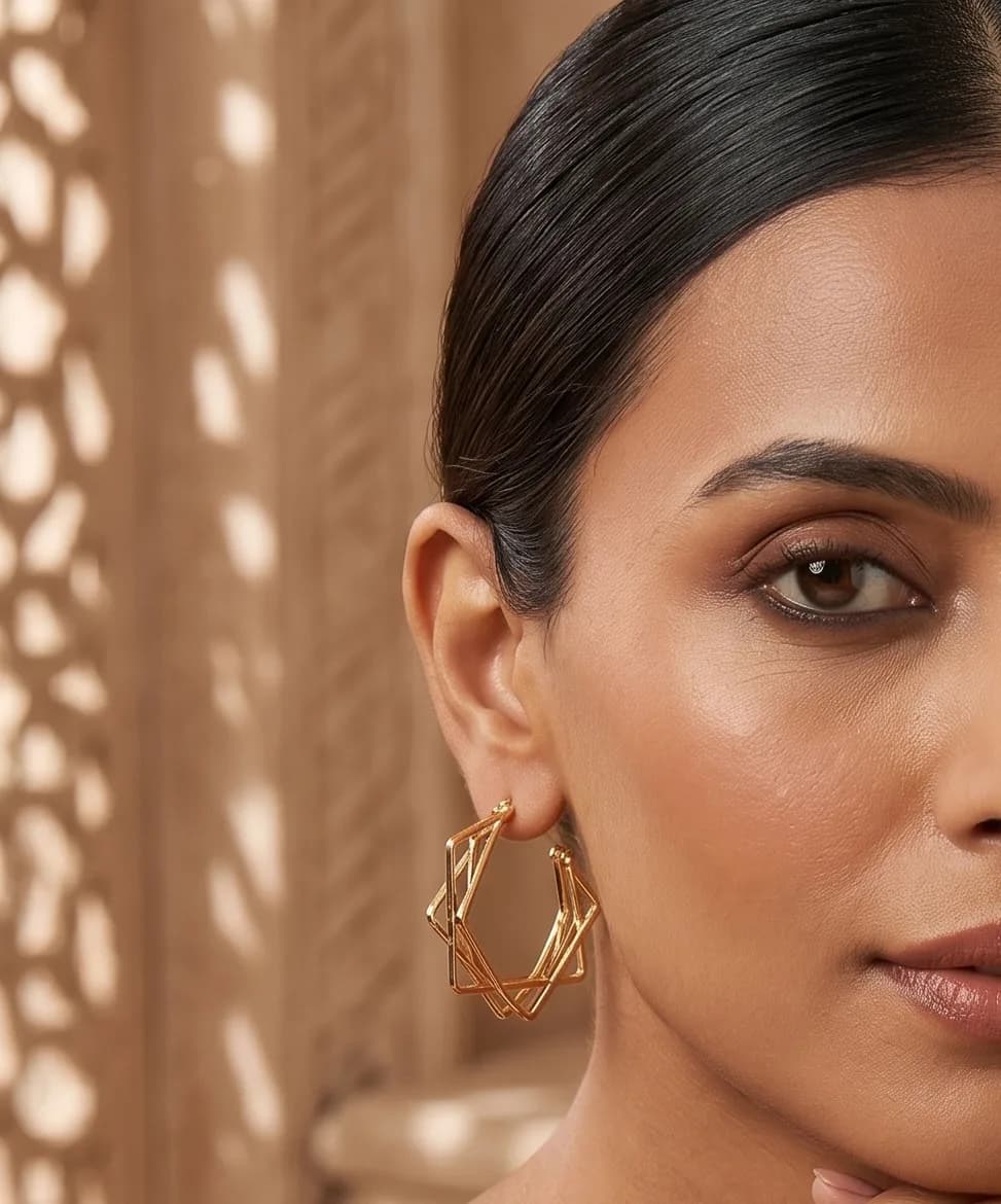 Gold Geometric Square Hoop Earrings