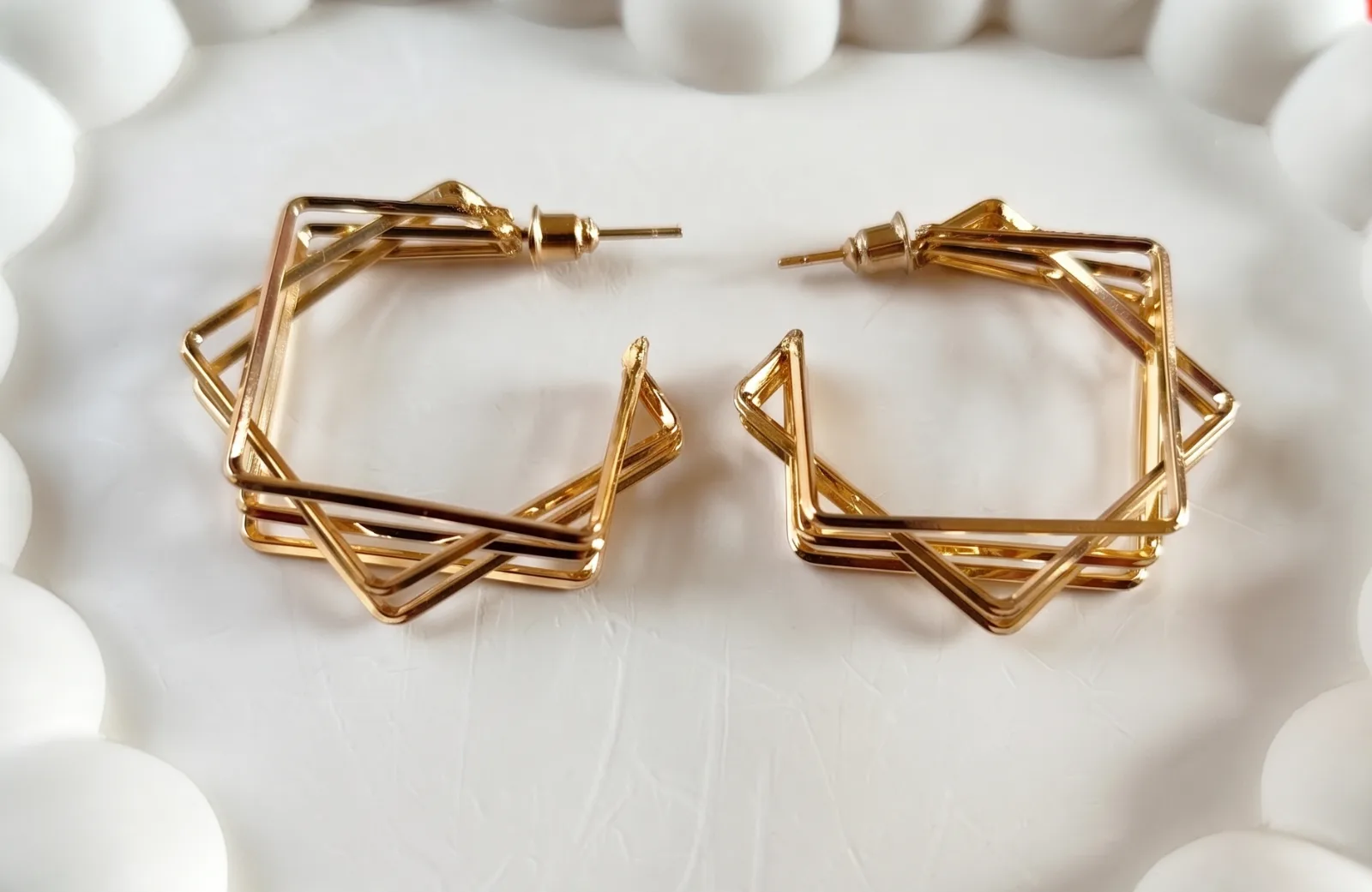 Gold Geometric Square Hoop Earrings 2