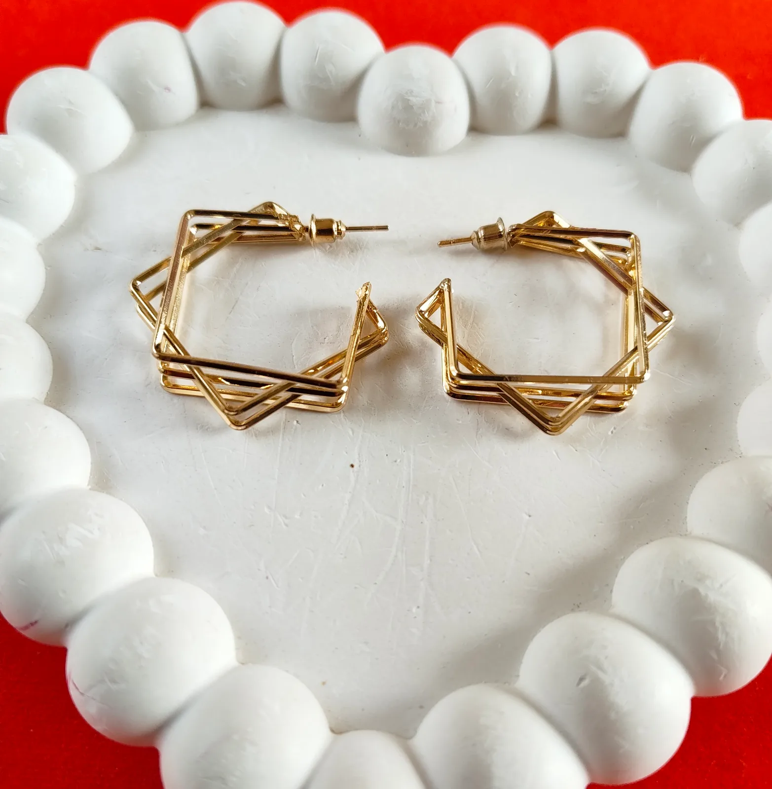 Gold Geometric Square Hoop Earrings 3