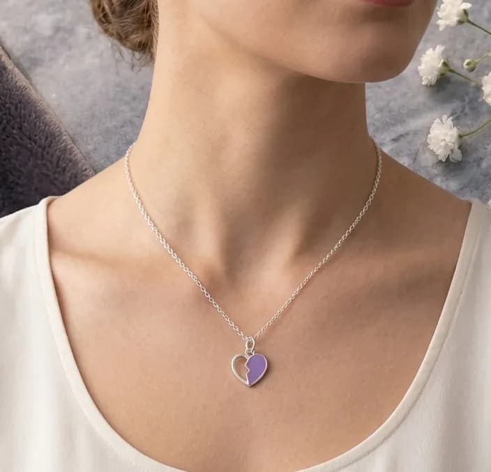 Purple Split Heart Pendant Necklace