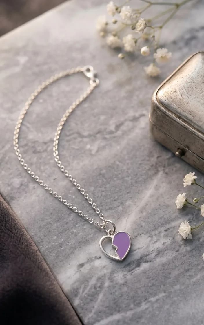 Purple Split Heart Pendant Necklace 2