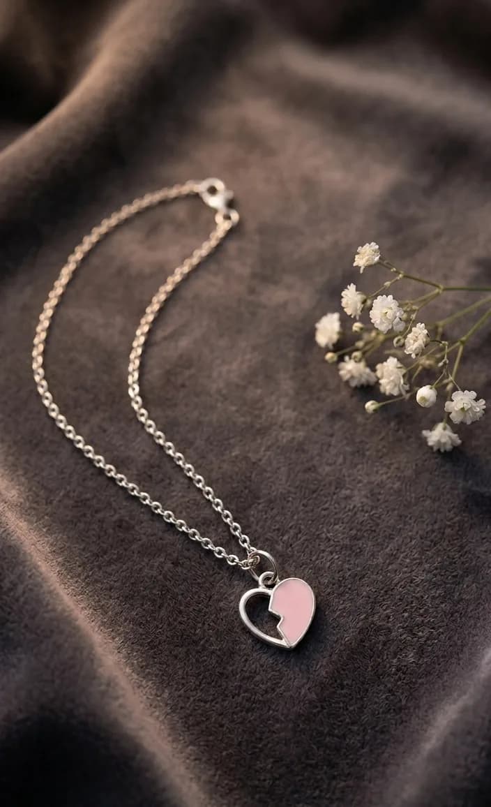 Pink Split Heart Pendant Necklace