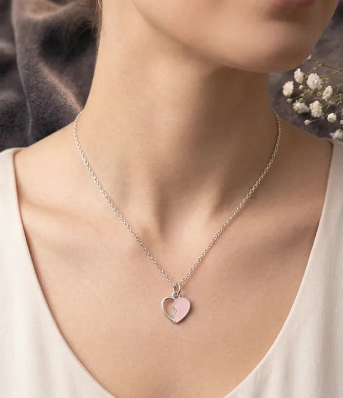 Pink Split Heart Pendant Necklace 2