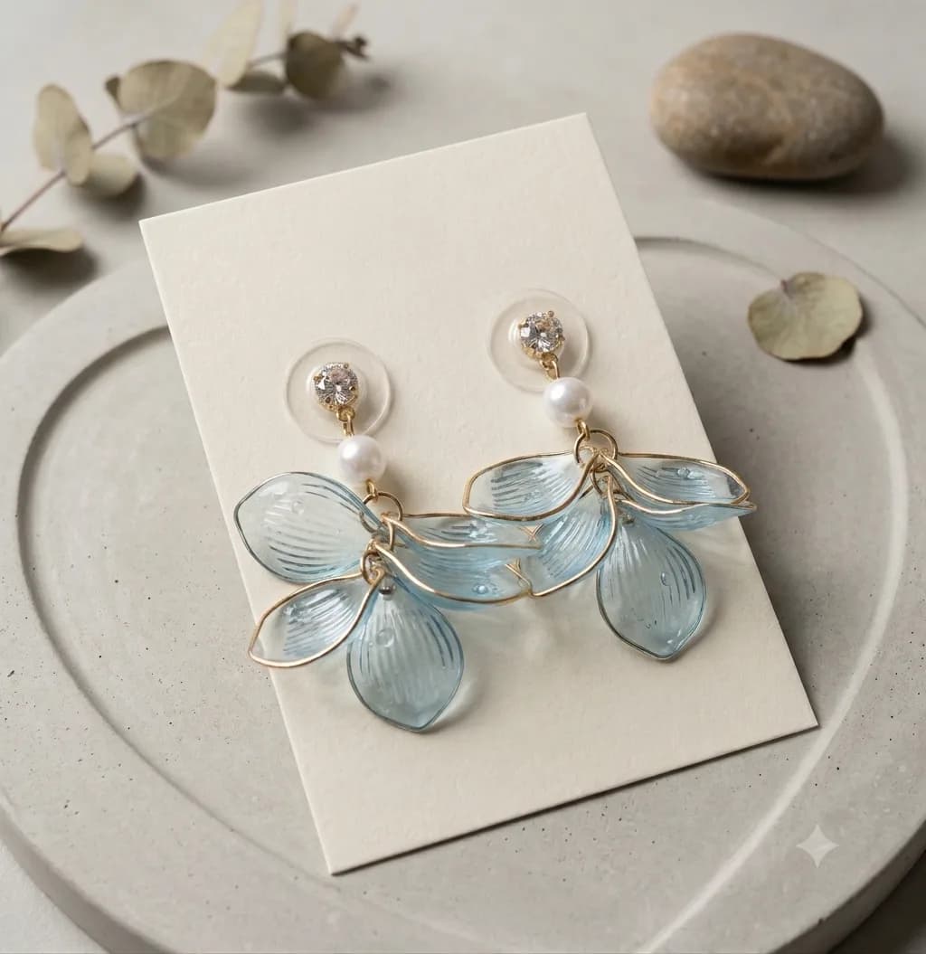 Elegant Blue Flower Pearl Drop Earrings