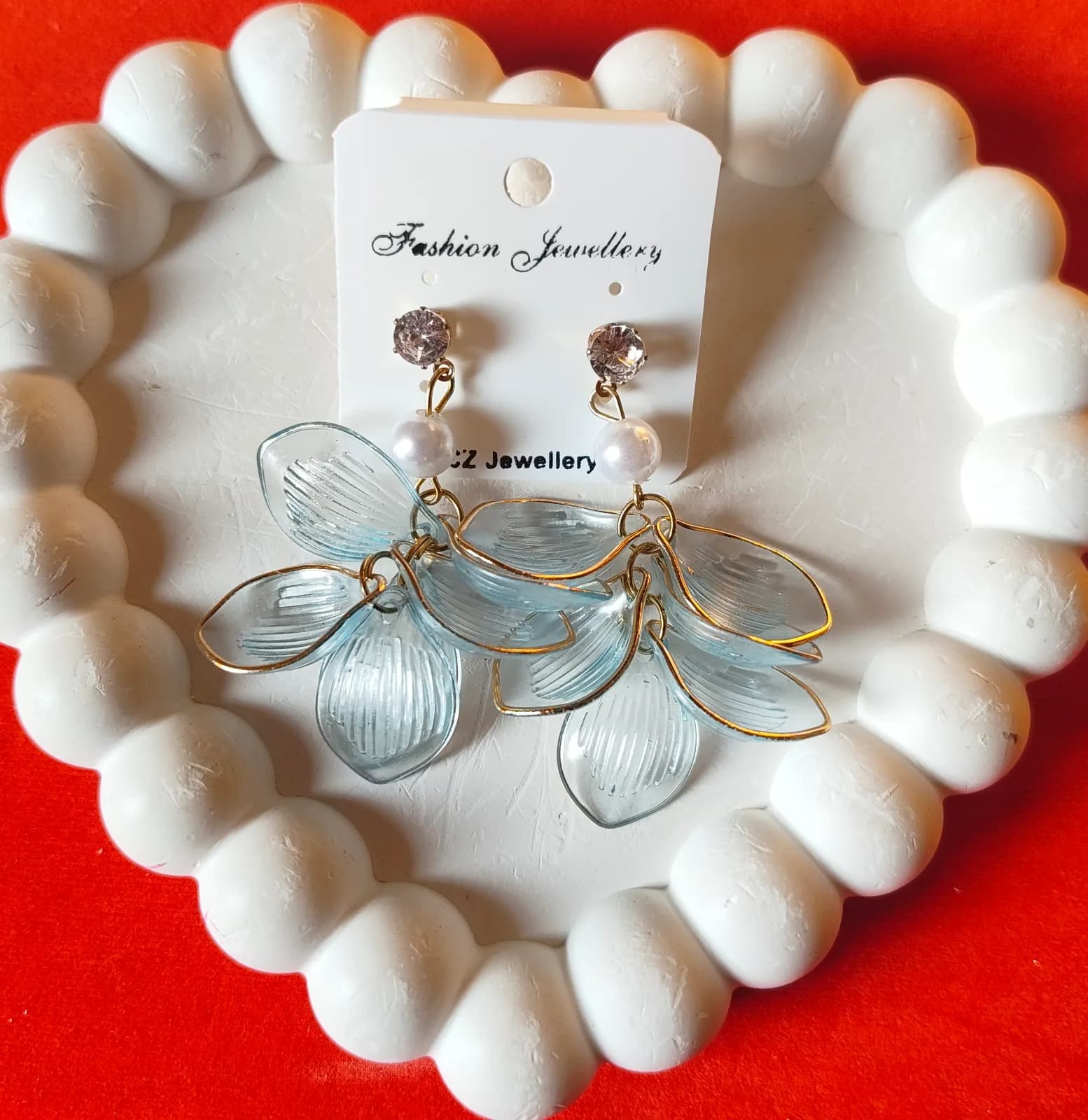 Elegant Blue Flower Pearl Drop Earrings 3