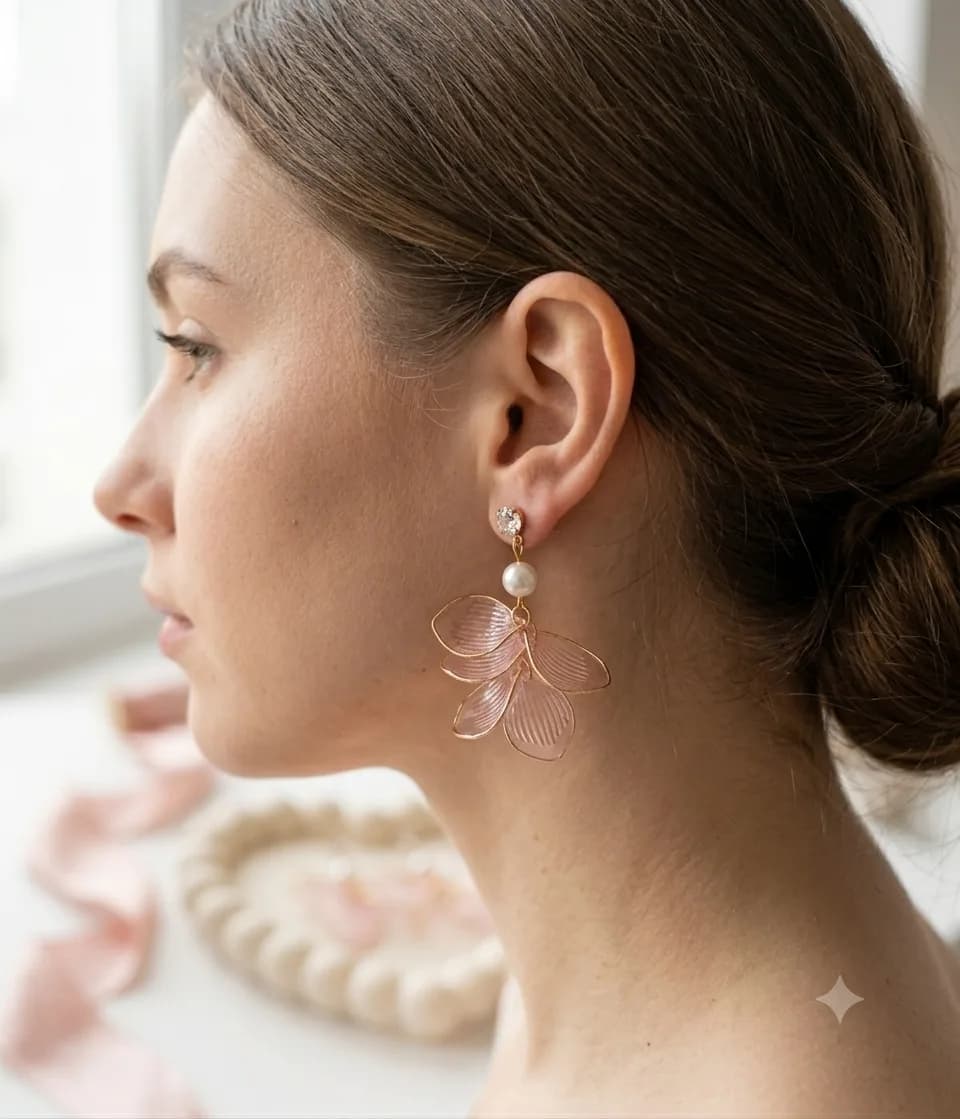 Pink Petal Drop Earrings 2